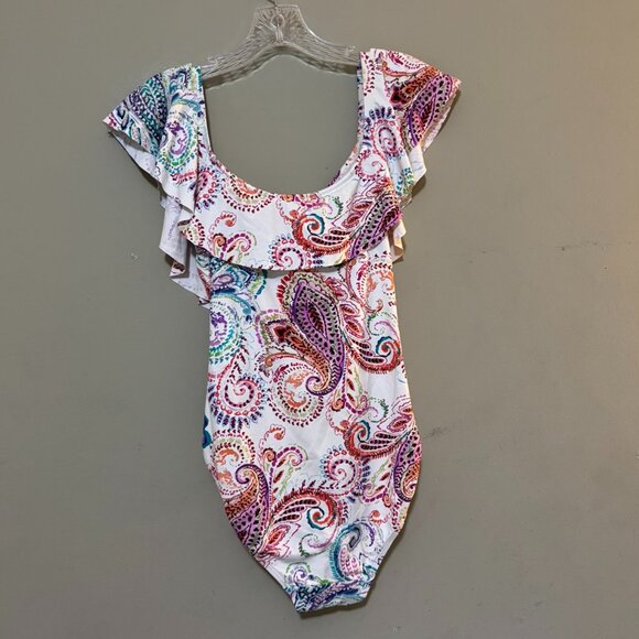Lauren Ralph Lauren Paisley Ruffle One-Piece Swimsuit • Size 6 / M Tummy Control - Picture 2 of 6